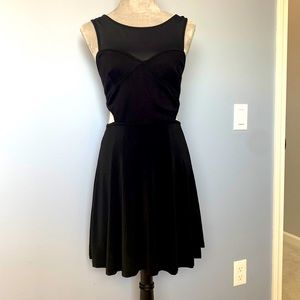 BEBE Black Cut Out Dress with Mesh Detail